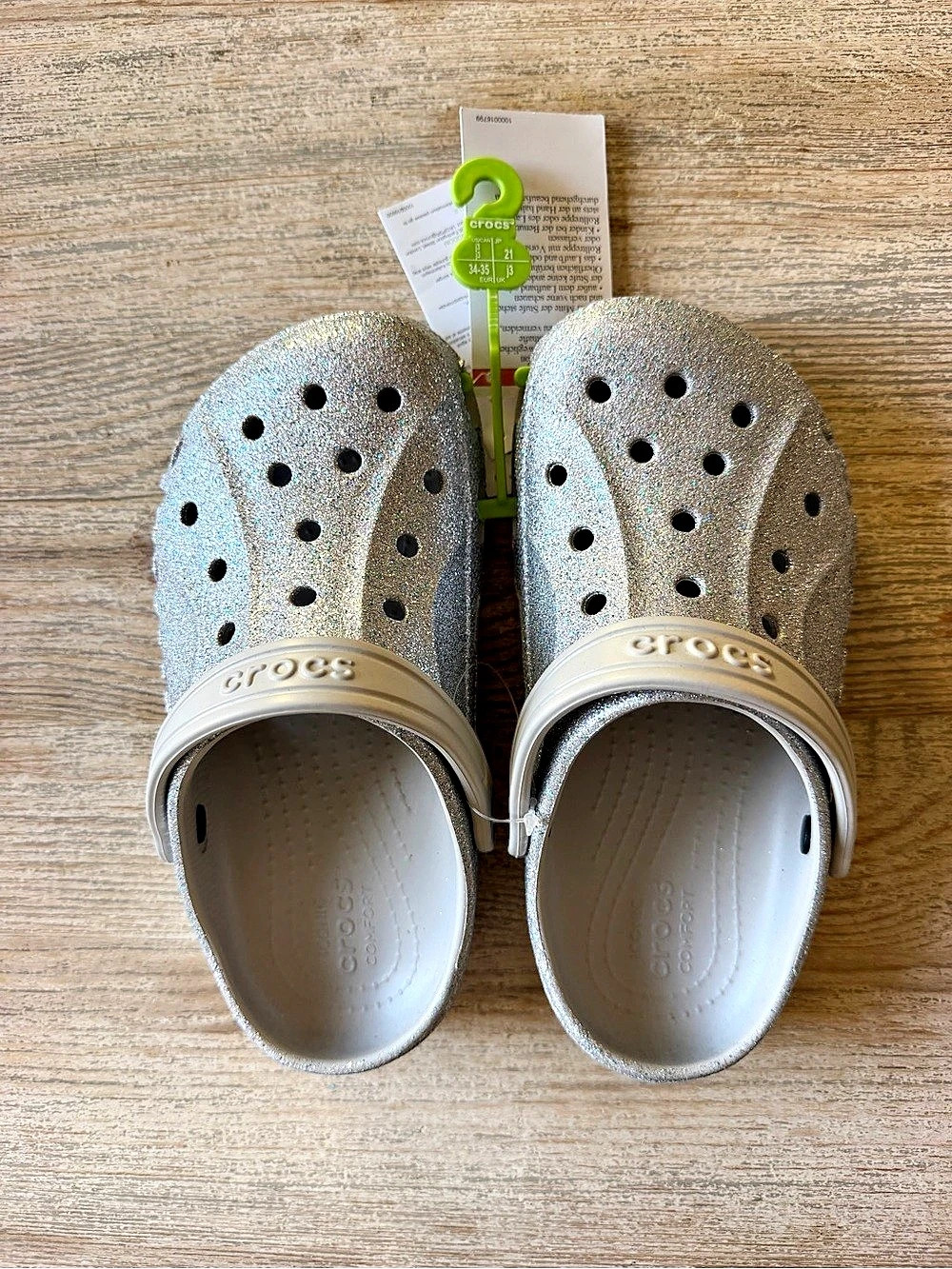 Crocs Classic Clog Glitter Clogs Silver US 3 NWT